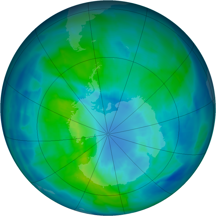 Antarctic ozone map for 31 March 2015